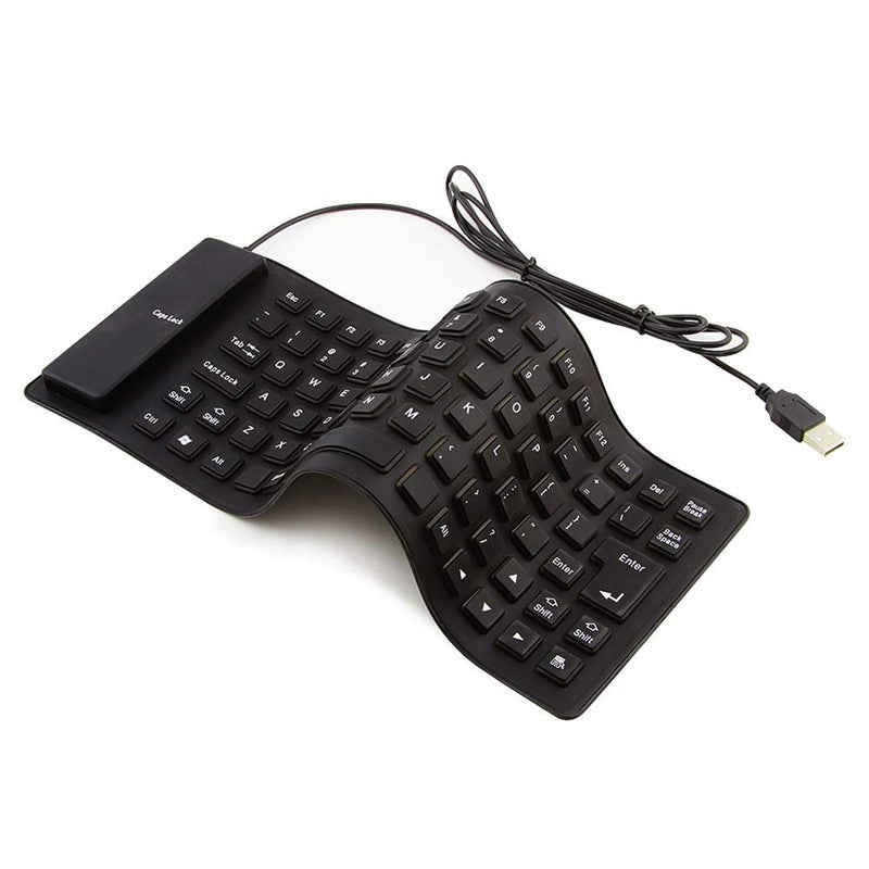 Sunffice Foldable Silicone Keyboard, USB Wired 85 Keys Waterproof Rollup Silent Typing Soft Touch Keyboard for PC Notebook Laptop(Black) - Image 1
